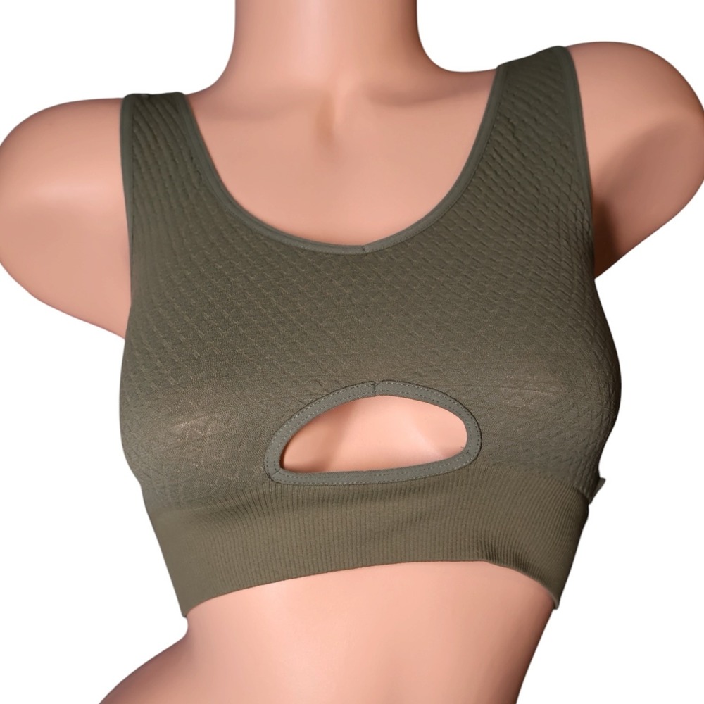 BKE Olive Green Textured Cutout Seamless Crop Bralette Top XS/S NWOT